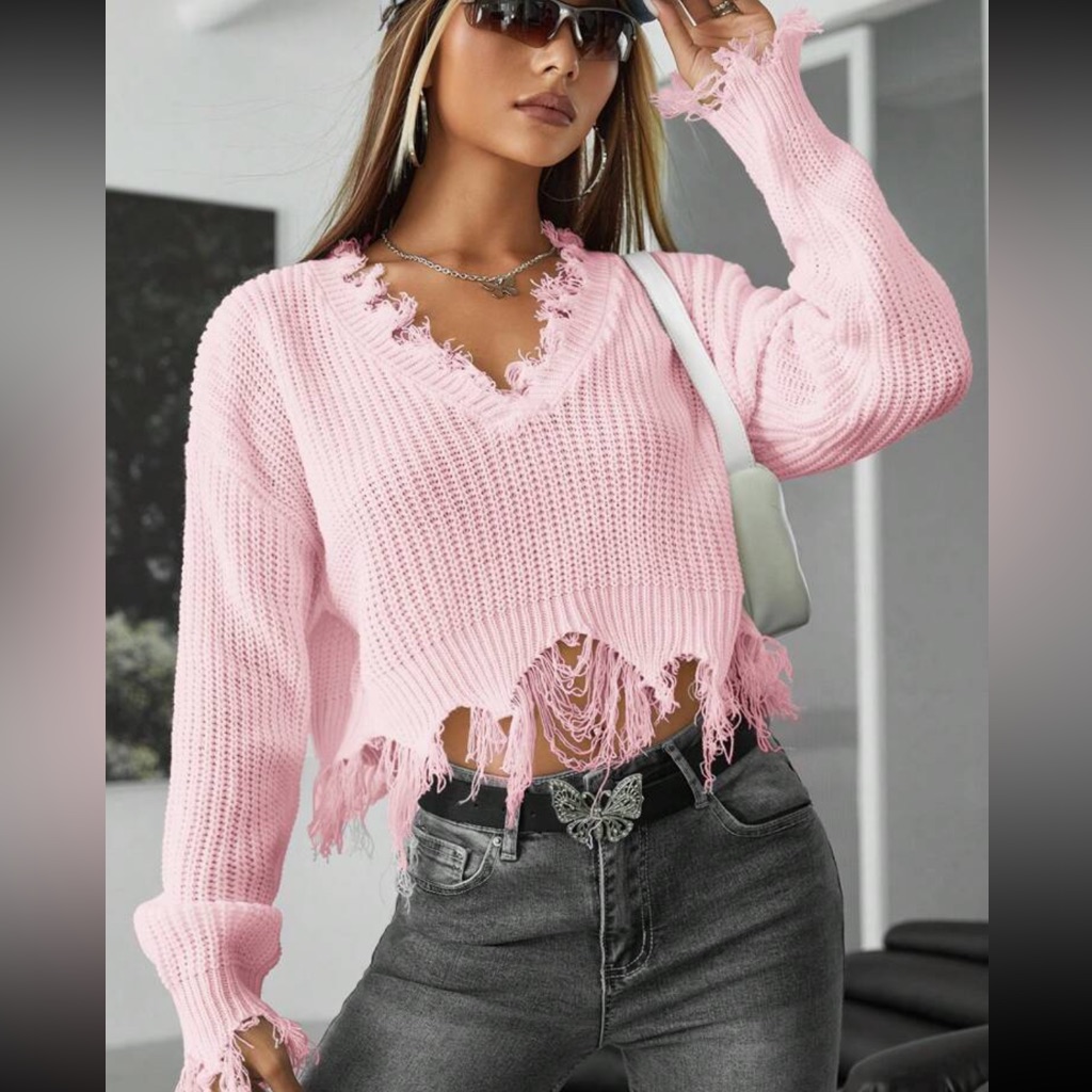 Pink Destroyed Sweater
